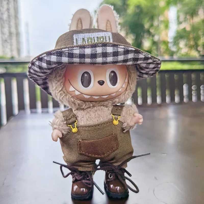 17cm Cute Mini Plush Doll Clothes Labubu DIY Outfit Set Fishermans Hat Overalls Accessories Kawaii Kid Gift Plush Doll Clothing C250919