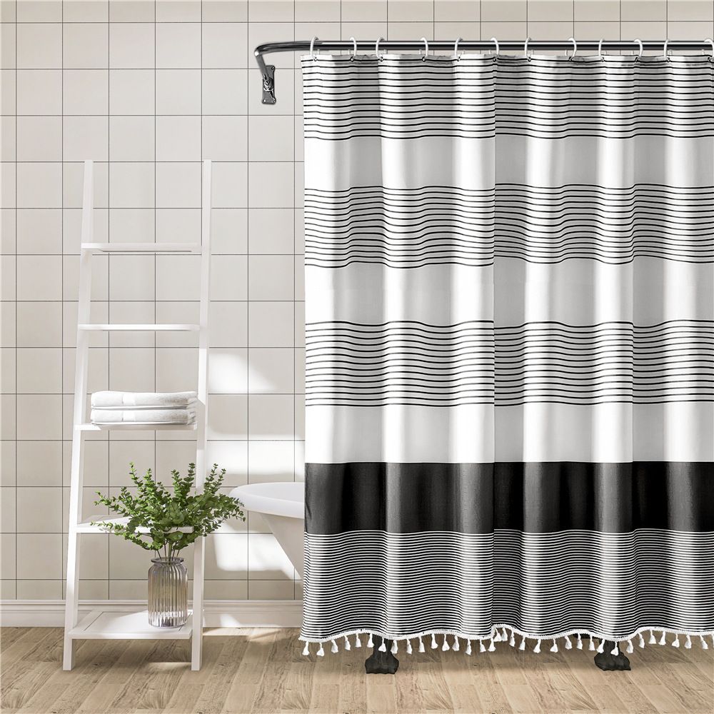 YL-37224 printed bamboo cloth stripes simple tassel waterproof thick bathroom shower curtain toilet partition curtain