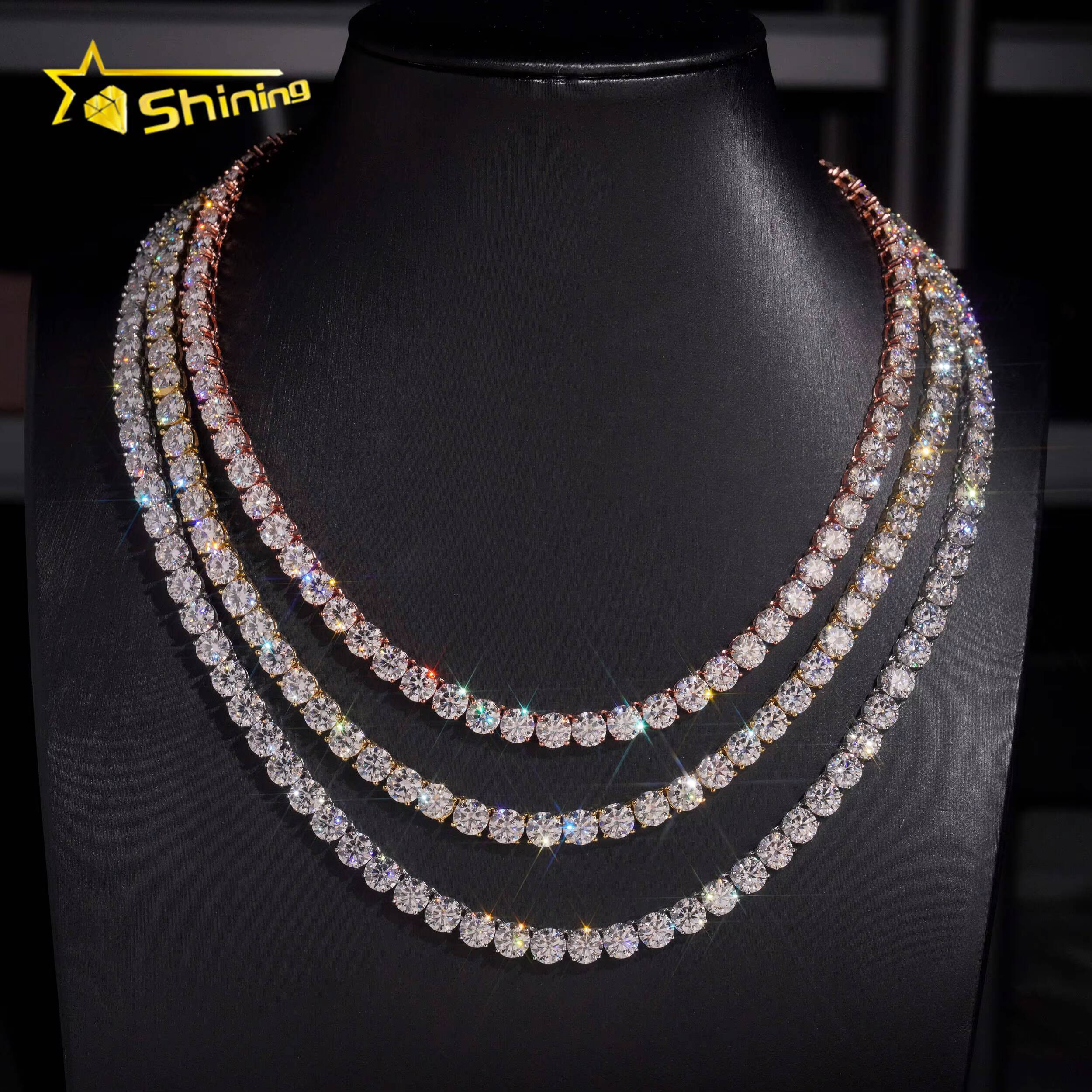 GRA Certificated 925 Sterling Silver Tennis VVS Moissanite Chains Hip Hop Men Women65MM Moissanite Tennis Necklace Fine Jewelry