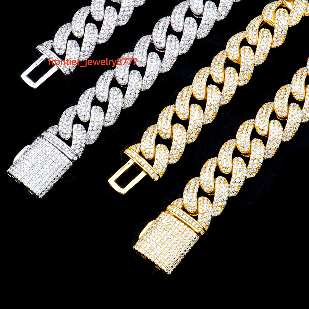Wholesale 14mm Cuban Link Rhodium Gold Plated Color Bracelet for Men Hip Hop Style Moissanite Jewelry Cuban Chain