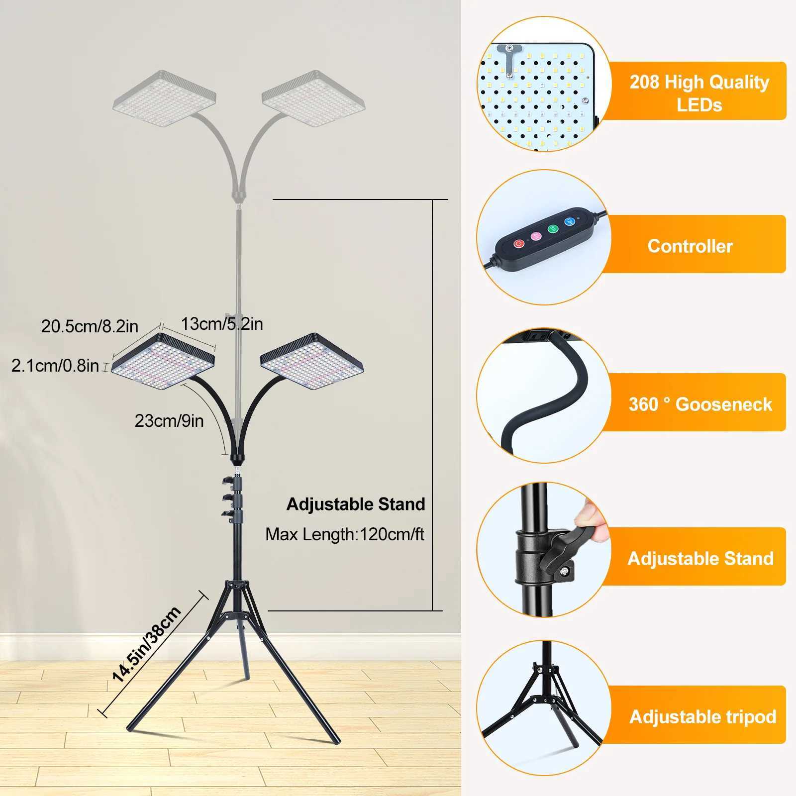 2Head Grow Light with Stand 50W FECiDA 2025 Grow Lights for Indoor Plants Full Spectrum LED Plant Grow Light for Houseplants C250919