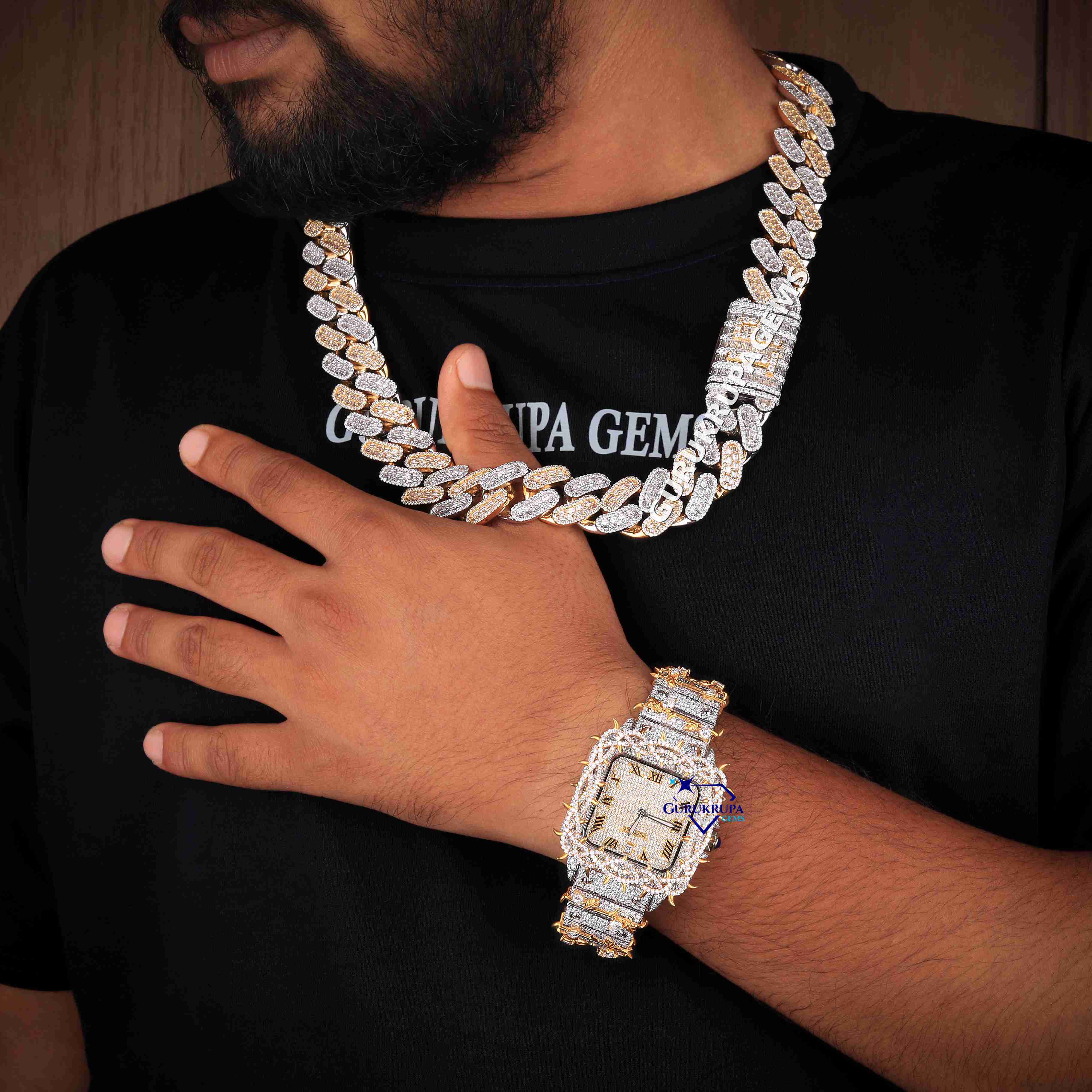 925 Silver Moissanite Cuban Chain and Watch Set for Men Iced Out Luxury Hip Hop Jewelry with Customized Trend