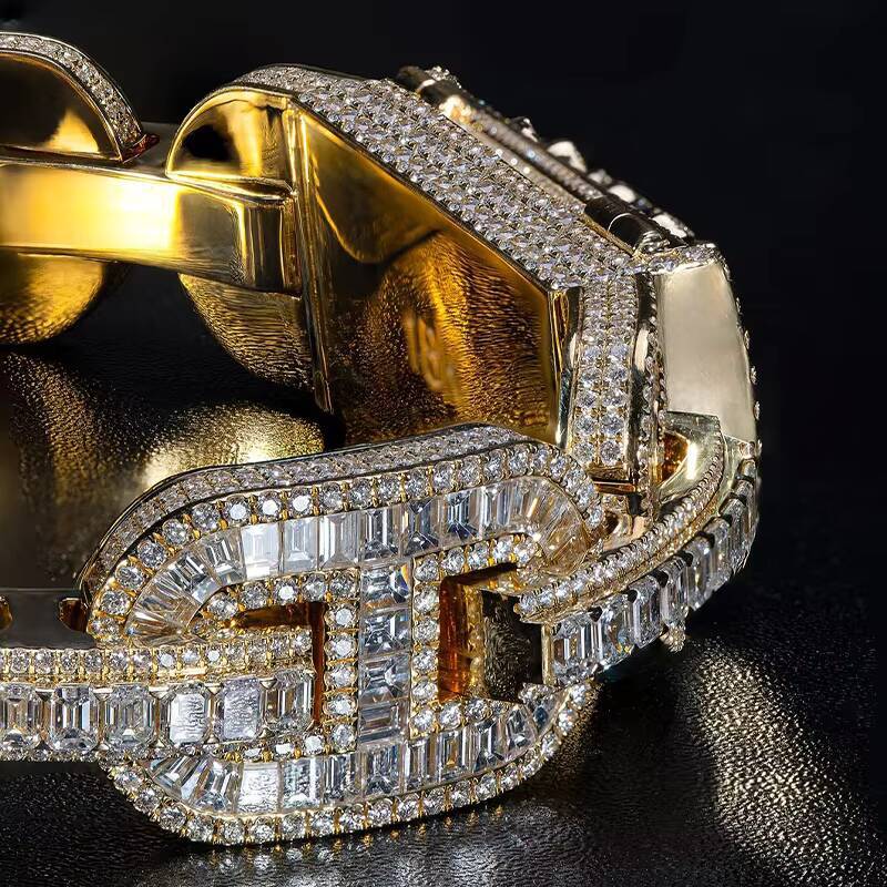 Hip Hop Jewelry Iced Out Pig Nose Chain18k Gold Bling Baguette Coffee Bean Chain Bracelets Men Women Moissanite Bracelet