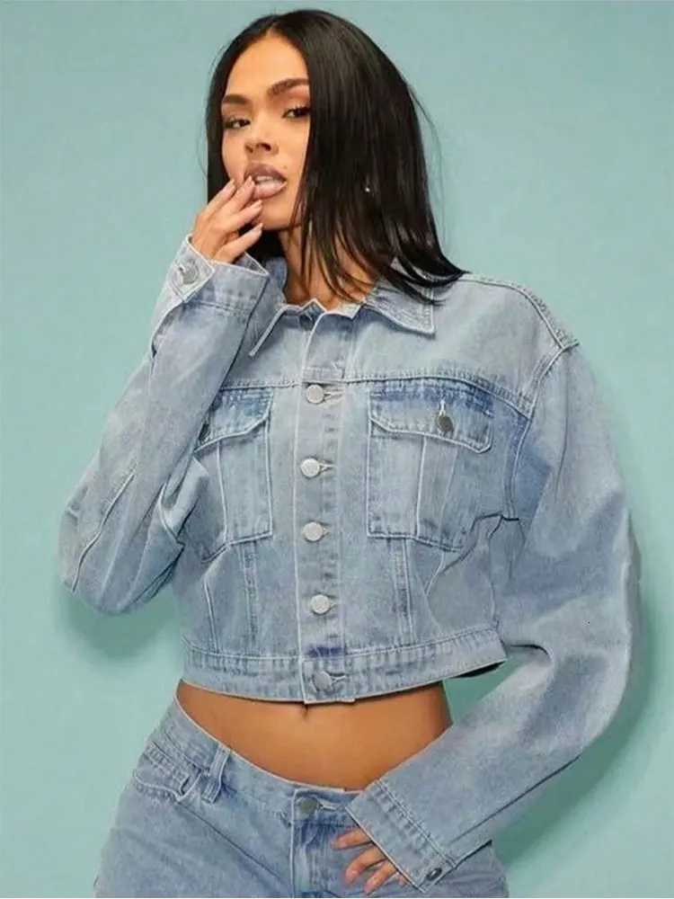 TRAFZA Denim Jacket For Women Vintage Single Breasted Lapel Long Sleeve Jackets Fashion Female High Street Outerwear Denim Coats Z250918