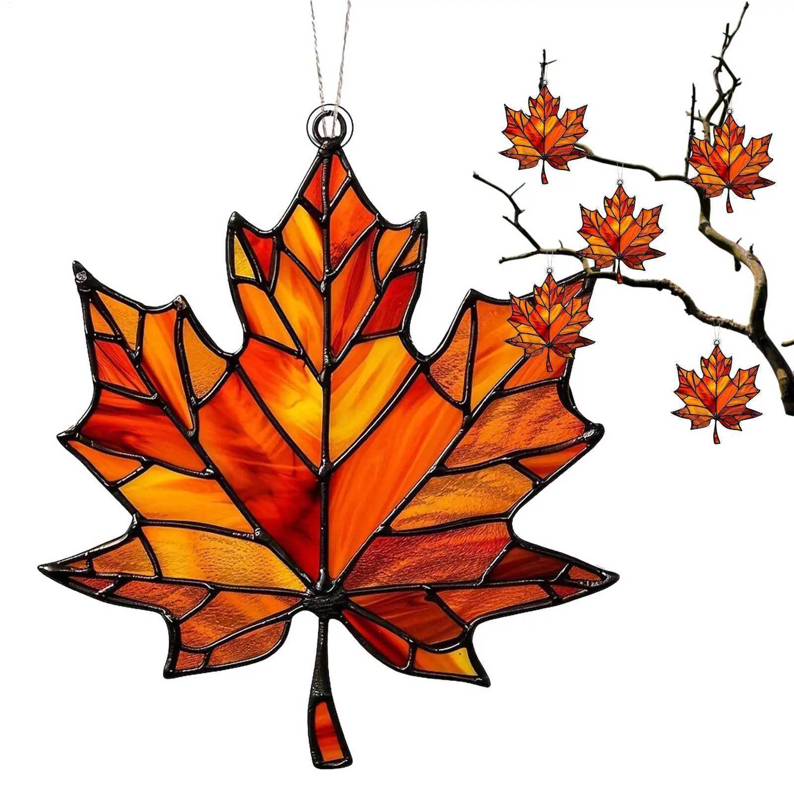 1pc Acrylic MapleLeaf Hanging Ornament Fall Stained Leafs Decoration Window Wall Hanging Ornament For Thanksgiving Autumn Party C250919