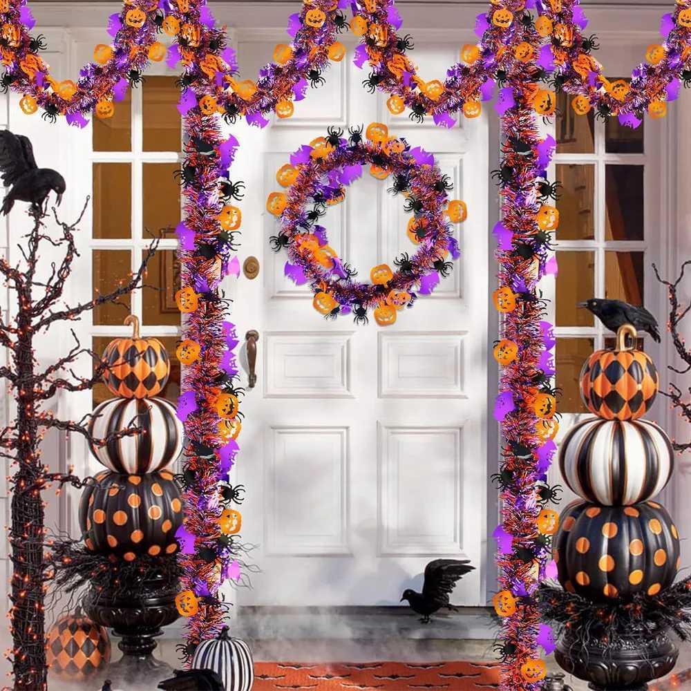 2m Halloween Wreath Pendant Bat Pumpkin Glitter Plastic Halloween Door Hanging for Home Garden Decoration Halloween Decoration C250919