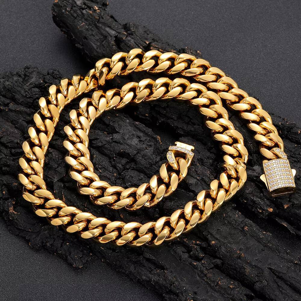 NUOYA Miami Cuban Link Necklace 18K Gold Plated Stainless Steel Chain High Quality Hip Hop Jewelry for Men