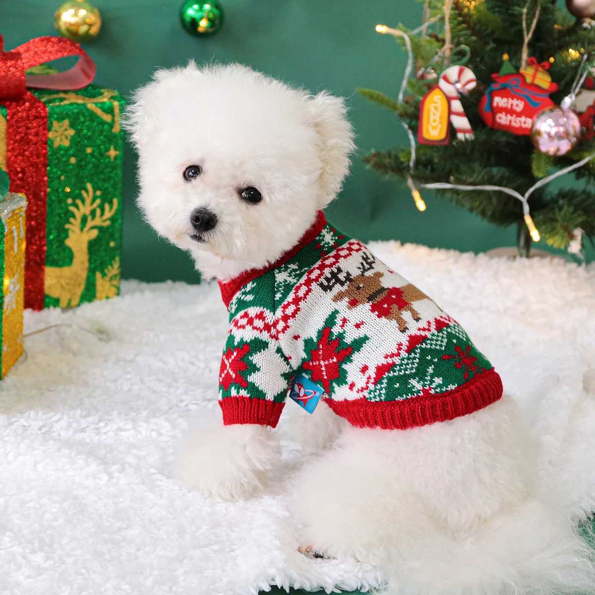 Pet Cute Christmas Rudolph Elk Sweater Dog Autumn and Winter Warm Thread Clothes Happy Cat Wear Clothes S25911