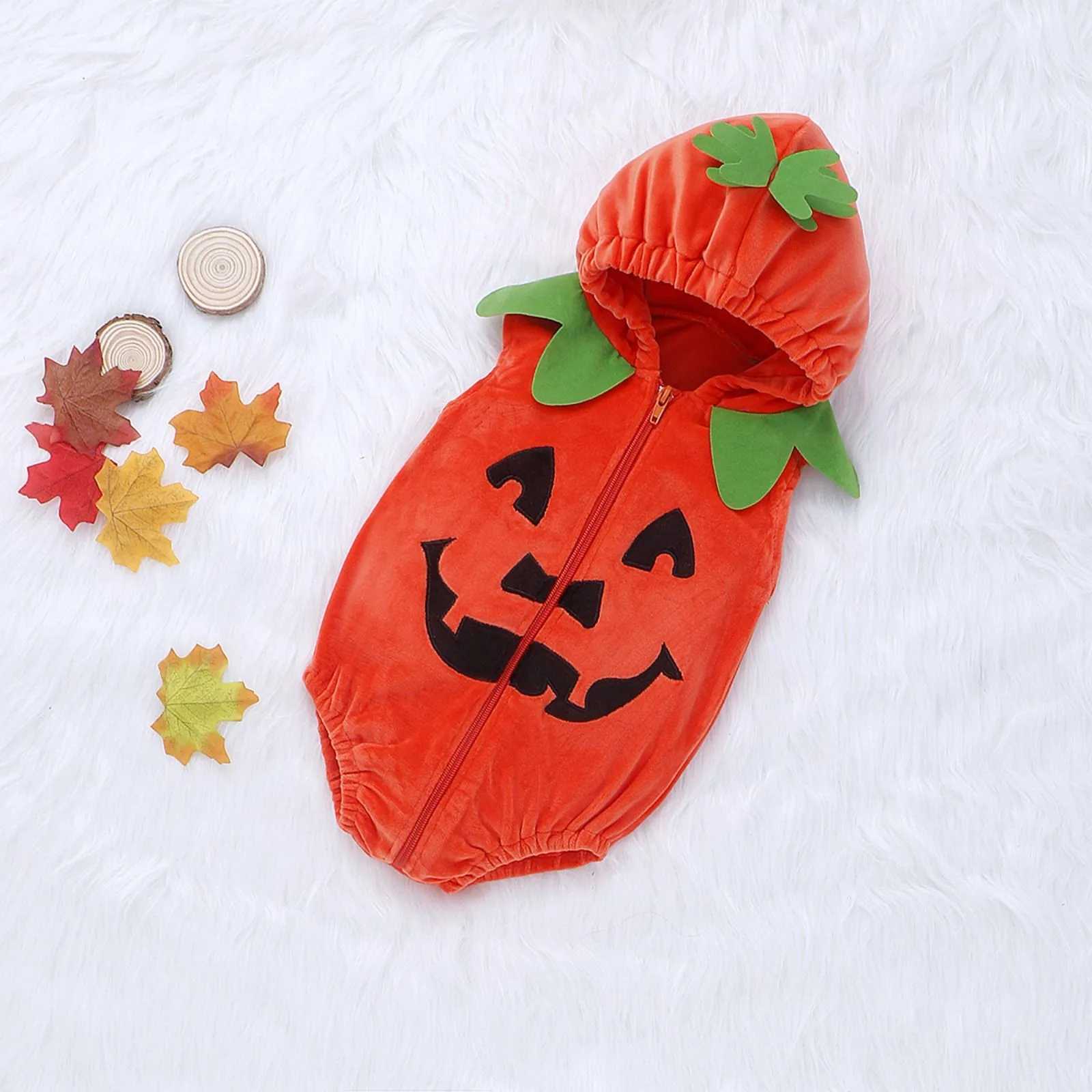 Halloween baby cute pumpkin shaped jumpsuit hooded Easy to wear LongSleeved Cushaw Zipper OnePiece Romper Photography clothing L250918