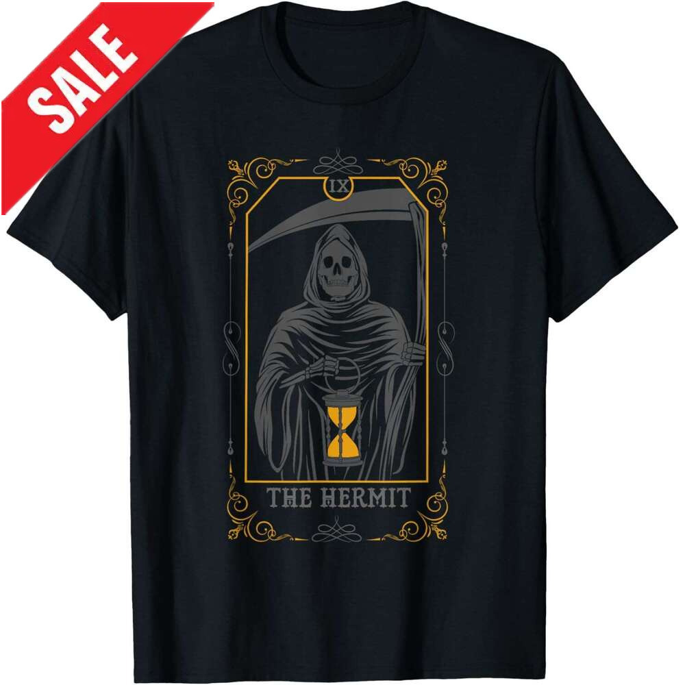 Halloween T shirt for Mens The Hermit Arcana Tarot Card Witchcraft Skeleton Goth T-Shirt Shirts Tshirt Graphic Tee Casual Tops Clothes Short sleeve 20
