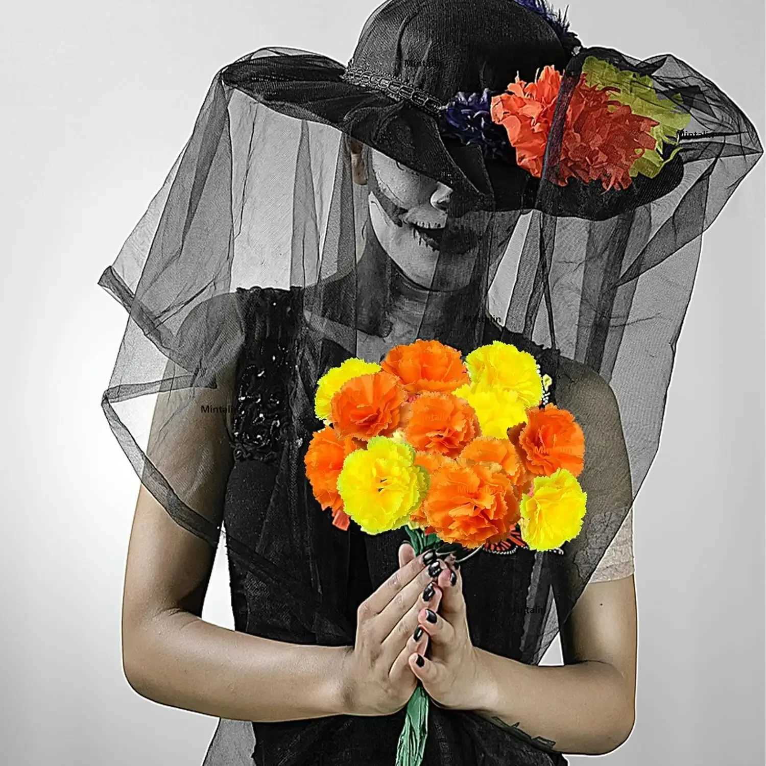 Artificial Marigold Flowers Day of The Dead Dia De Los Muertos Mexican for Diwali Home DIY Decoration Halloween Decor for Indian C250919