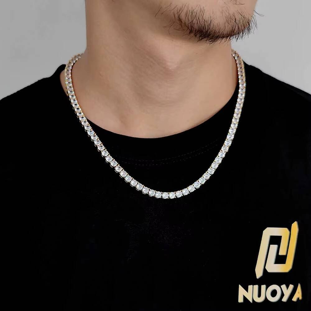 NUOYA 4mm Womens Gold Bling Tennis Chain Necklace Iced Out Hip Hop Diamond Necklace Fashion Jewelry