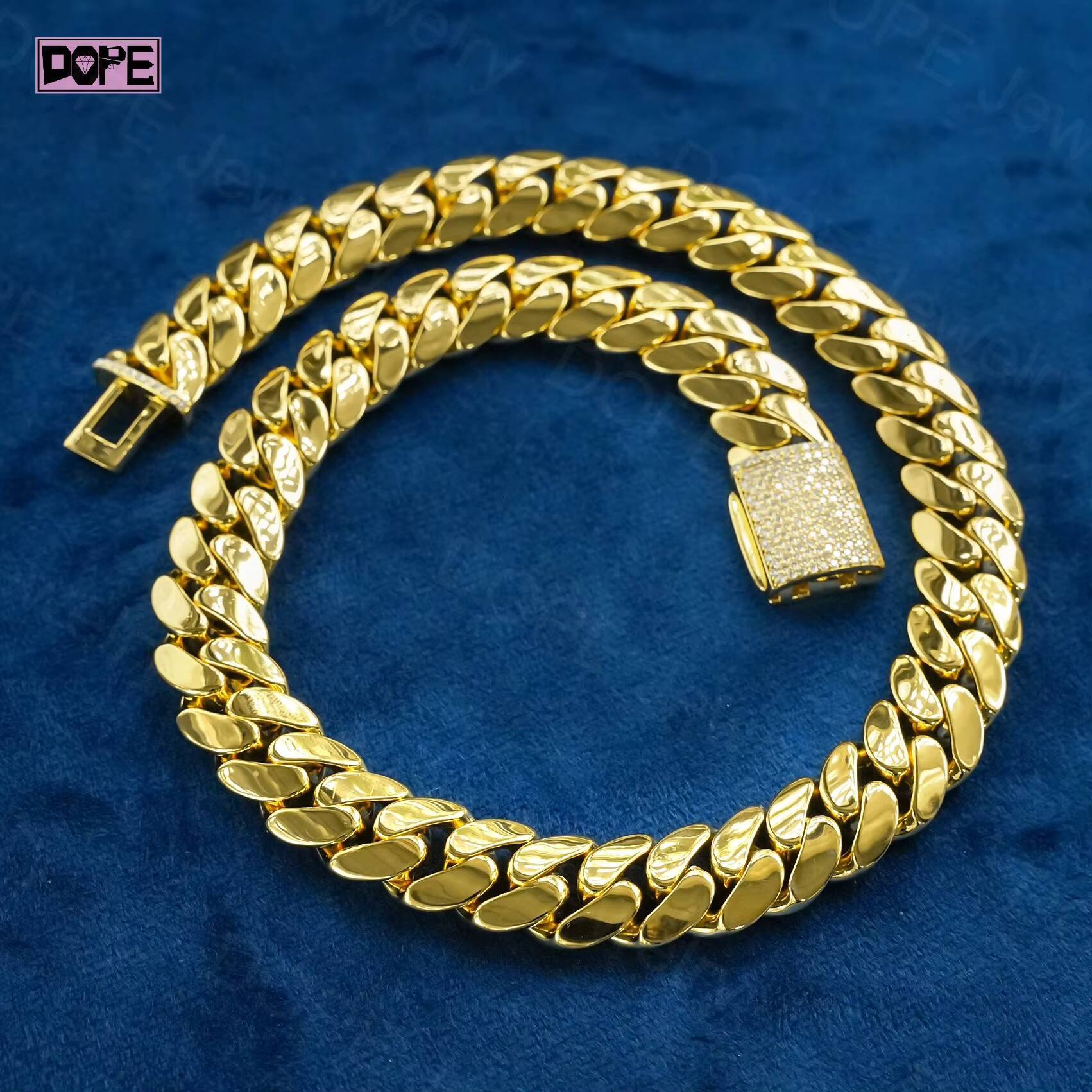 Miami 18mm Cuban Link Chain 18K Gold Plating Hip Hop Jewelry 925 Silver Cuban Chain with Moissanite Lock