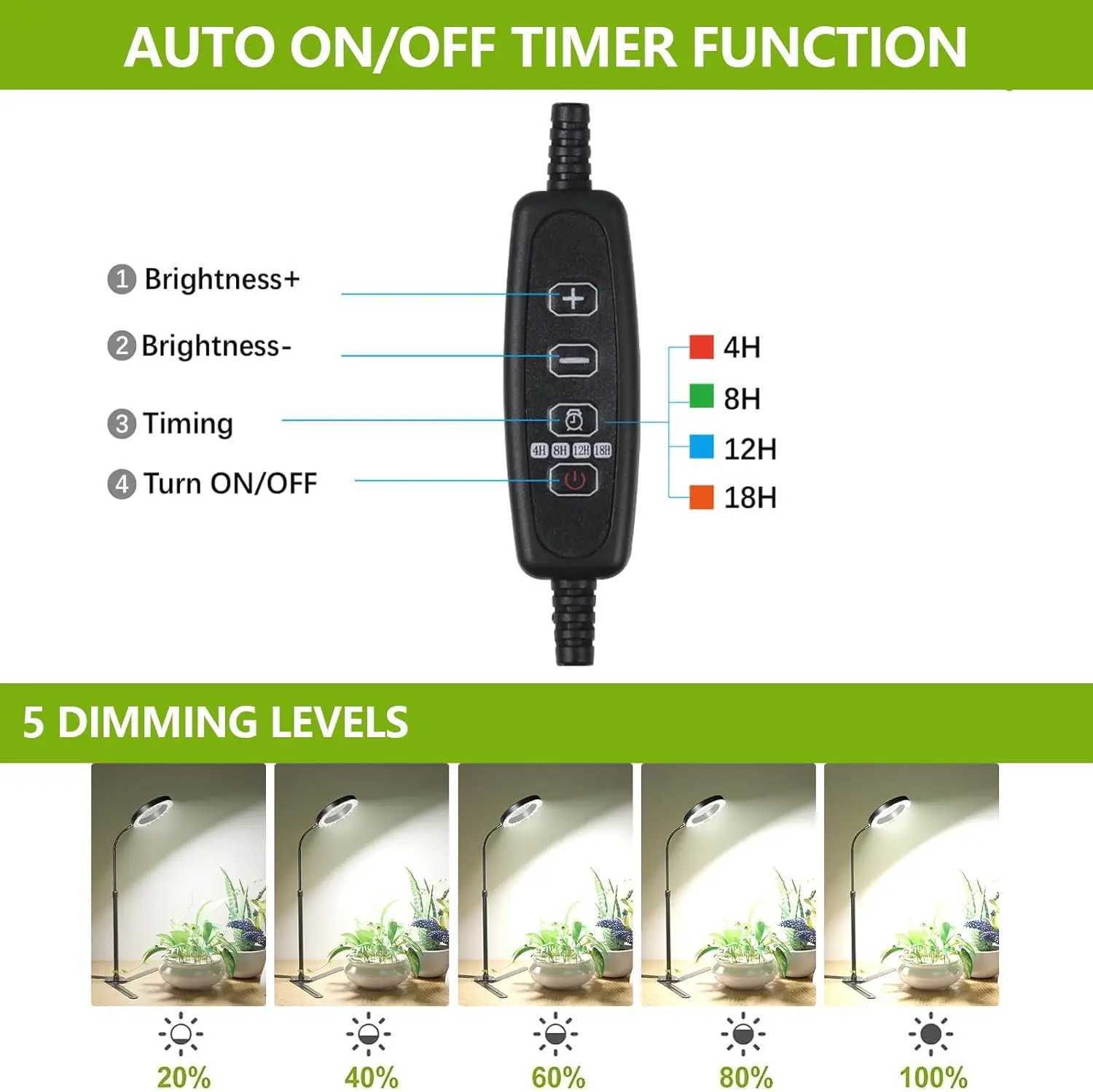 Plant Grow Light LED Full Spectrum Plant Growing Lamp for Home Office Indoor PlantsAdjustable Height Auto Timer C2509191