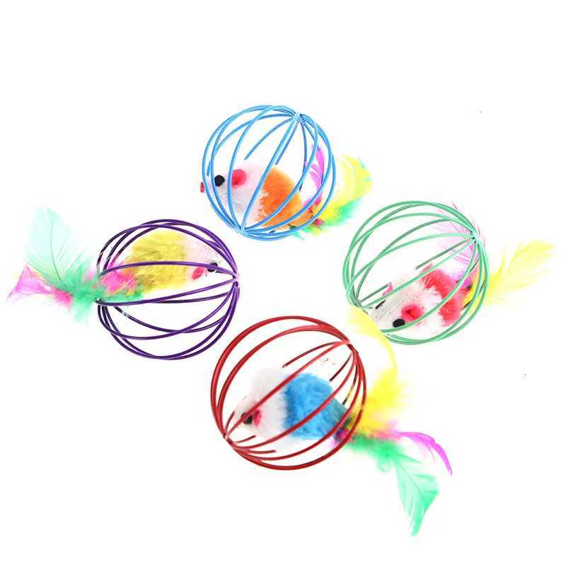 Cat Pet Toy Feather Tail Mouse 6cm Paint Cage Mouse Fissle Colorful Painted Wire Feather Mice In Cage Cat Toy Pet Supplies X250918