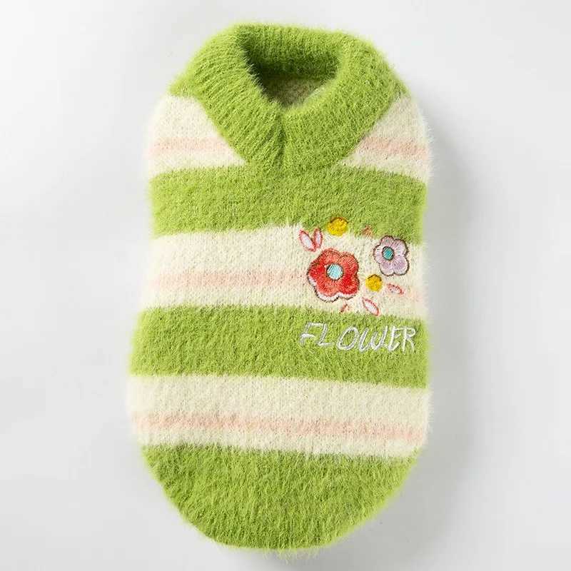 Pet Sweet Sweater Winter Dog Clothes Fresh Floral Stripes Maltese Knit Shirt Teddy Warm Sleeveless Clothes Dog Products S25911