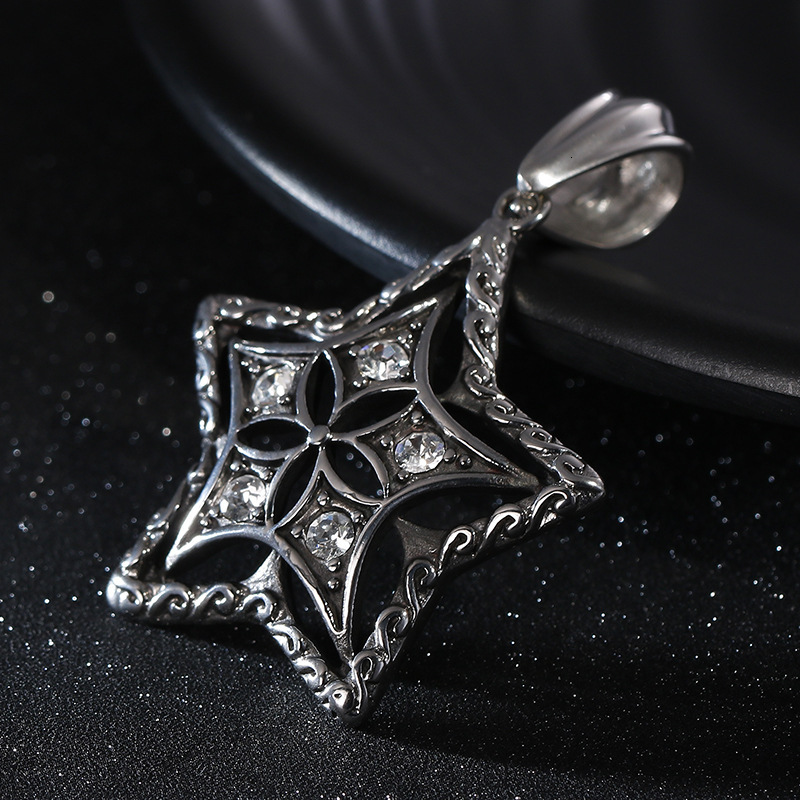 Creative Stainless Steel Five-Pointed Star Pendant Personalized Dia-Encrusted Men's Necklace Accessory
