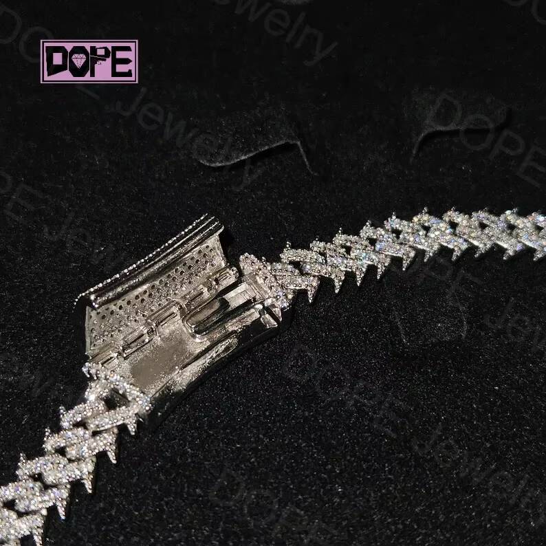 10MM Hiphop Iced Out Cuban Link Chain 925 Sterling Silver Plated Spiked VVS Moissanite Cuban Chain