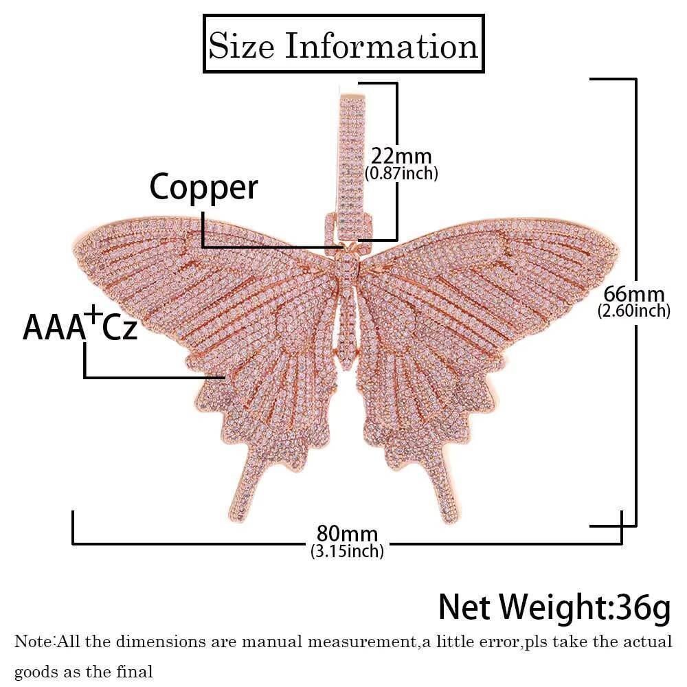 Nuoya Custom Jewelry Iced Out Butterfly Pendant Necklace for Women Hip Hop Full Pave Colorful Moissanite Charm Pendant
