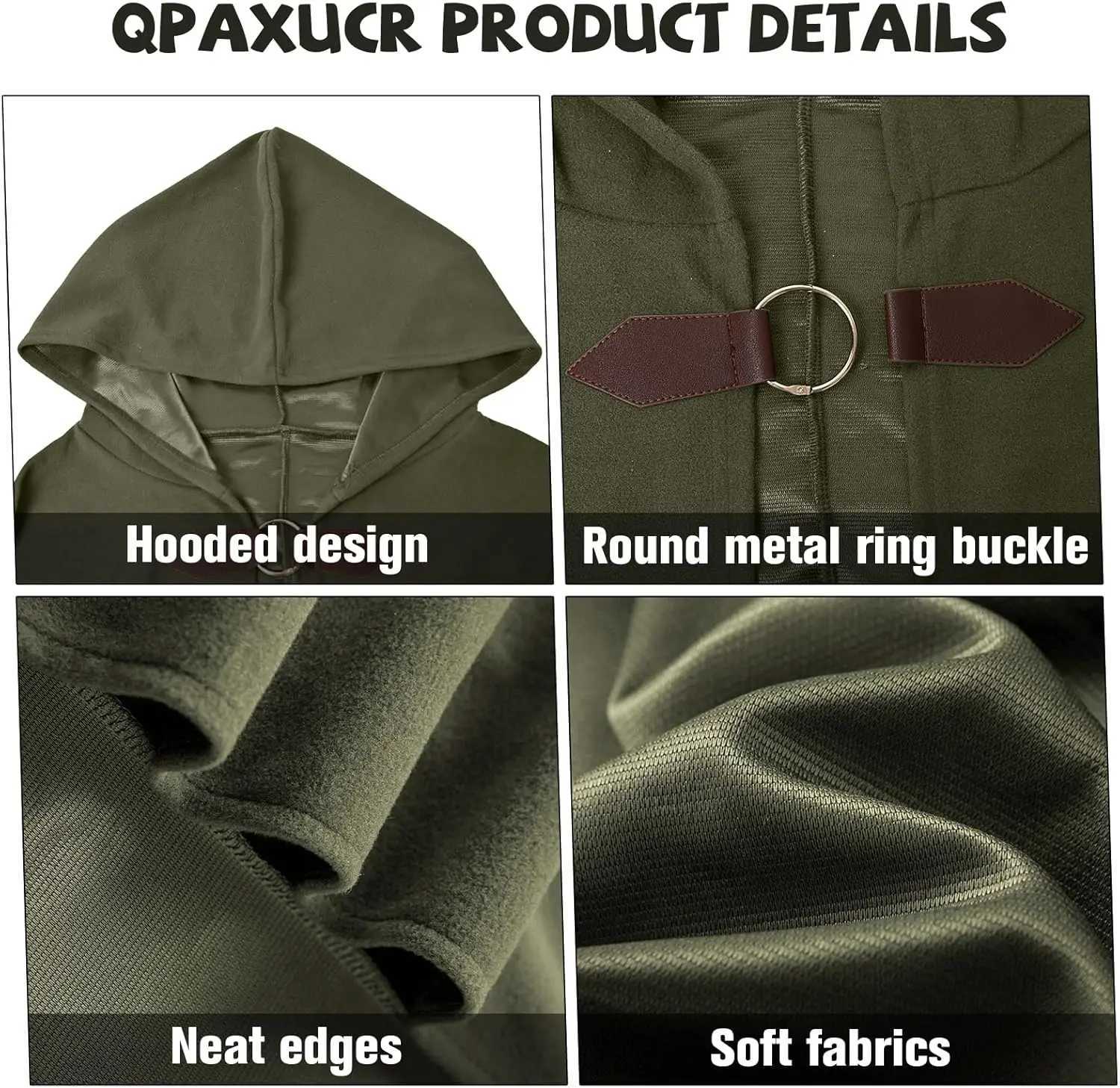 Cloak with Hood MenMedieval Costume Men Round Metal Buckle Cloak with Green Leaf Brooch Necklace for Halloween L250918