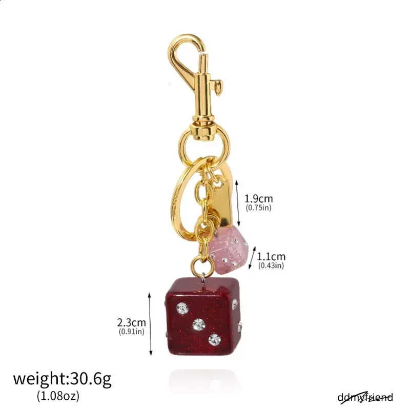 Fashion Red Dice Resin Dia Studded Keychain Student Ladies Jewelry Bag Gift Keyring Accessories Storage Pendant 250428 ddmyfriend