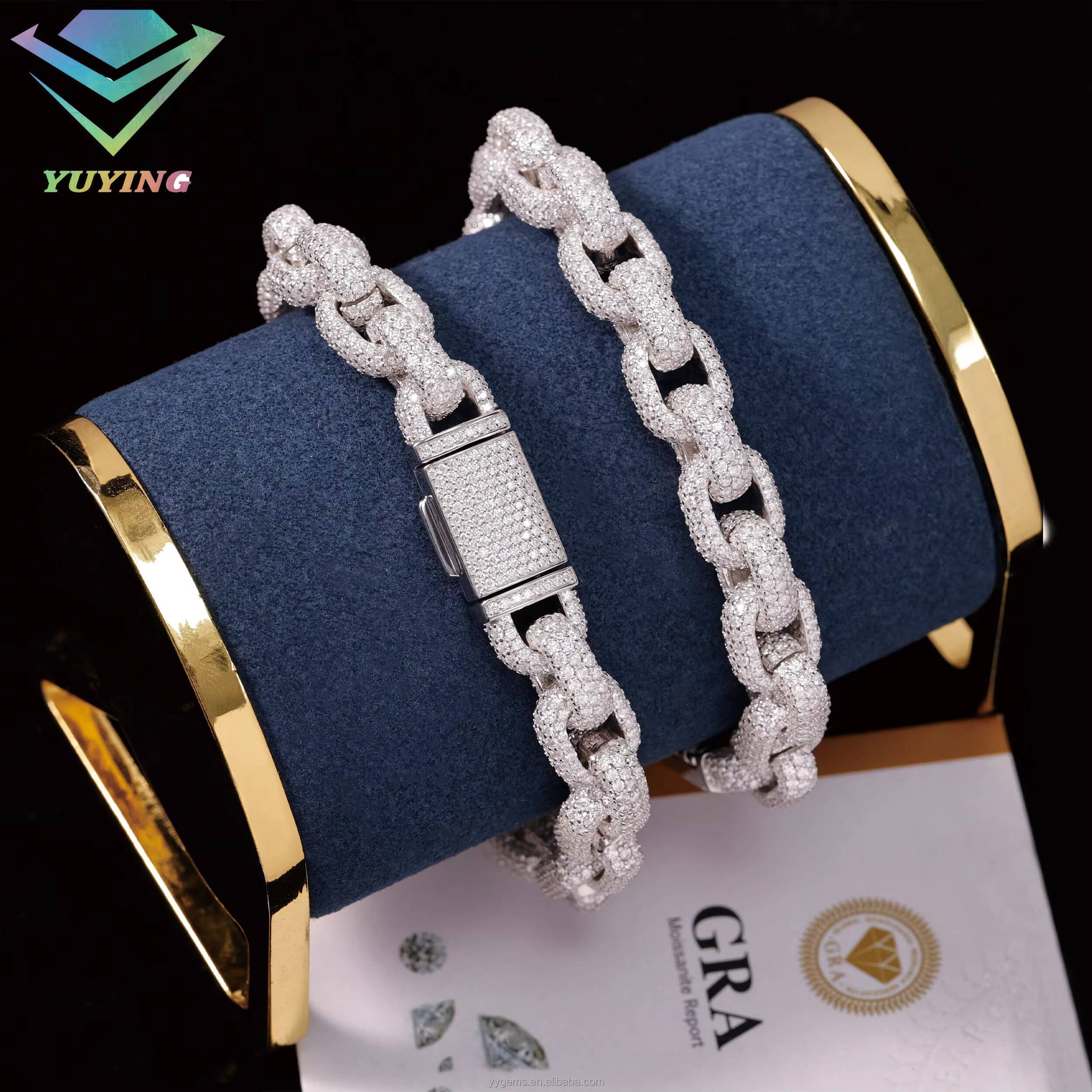 Fine Jewelry 10mm Rope Style Bracelet S925 Silver VVS Moissanite Iced Diamond Cuban Bracelet for Men Women