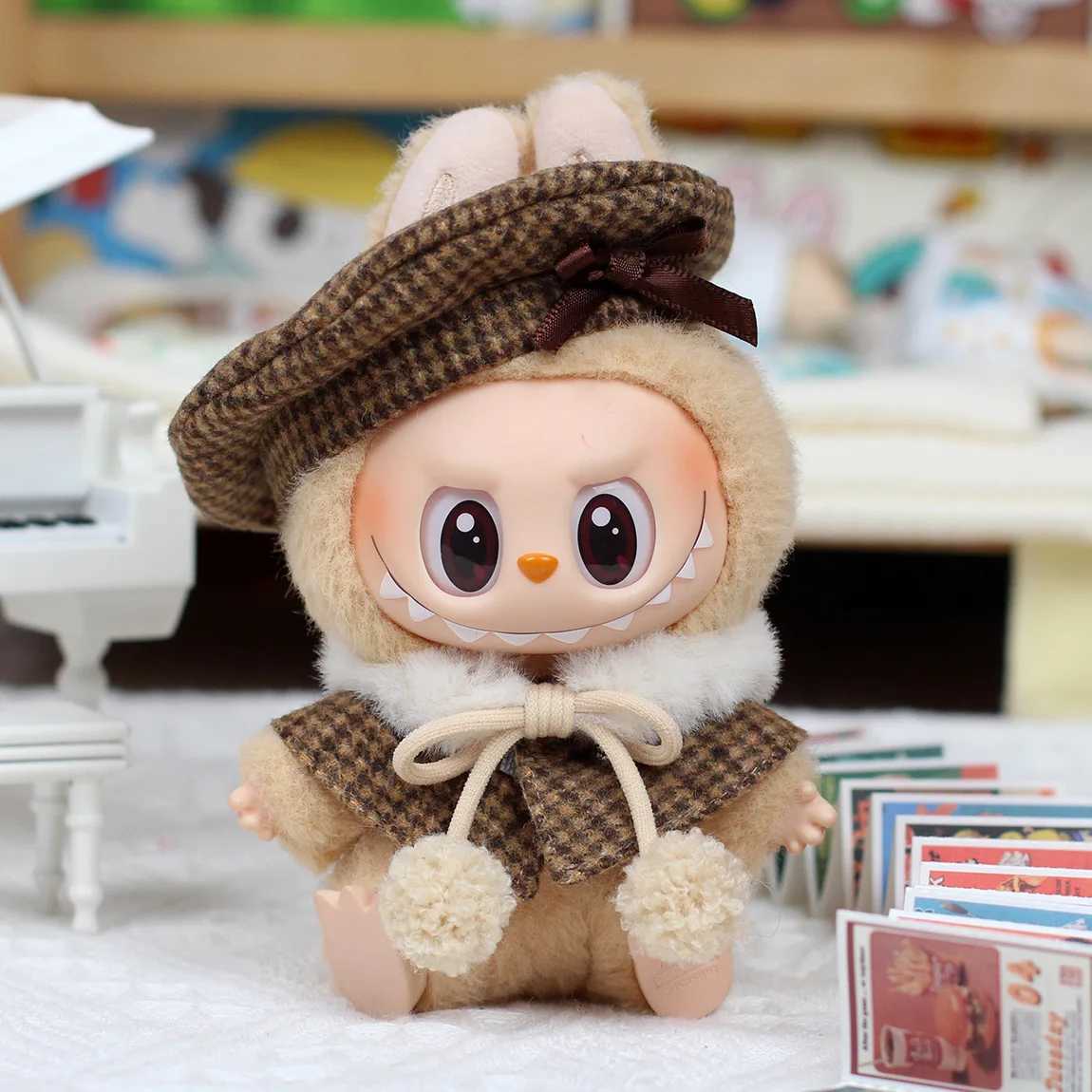1517cm Labubu Classic Checkered Style Dress Cloak Set Toy Mini Doll Clothing Accessories Korean Kpop Beret Clothing Gift C250919