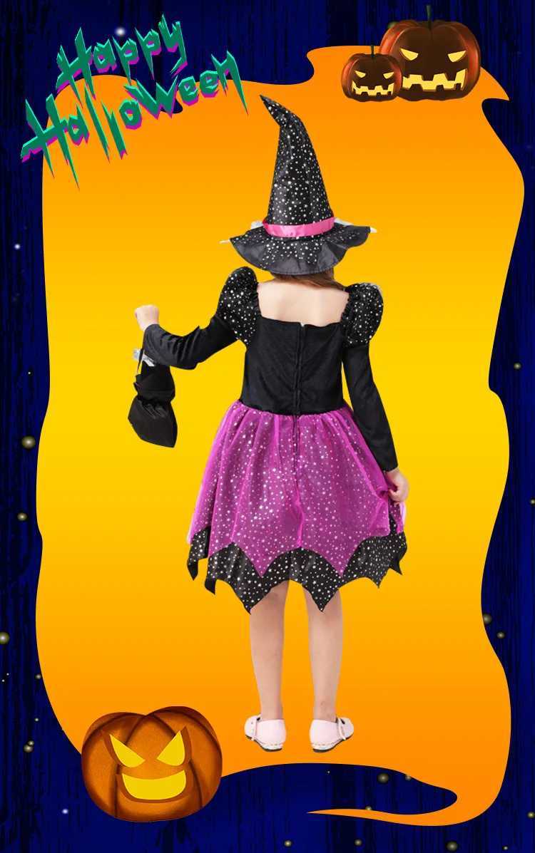 CloseoutHalloween Witch Costumes Sparkly Vampire Princess Dresses Kids Carnival Party Cosplay Dress Up Clothes Witch Hat L250918