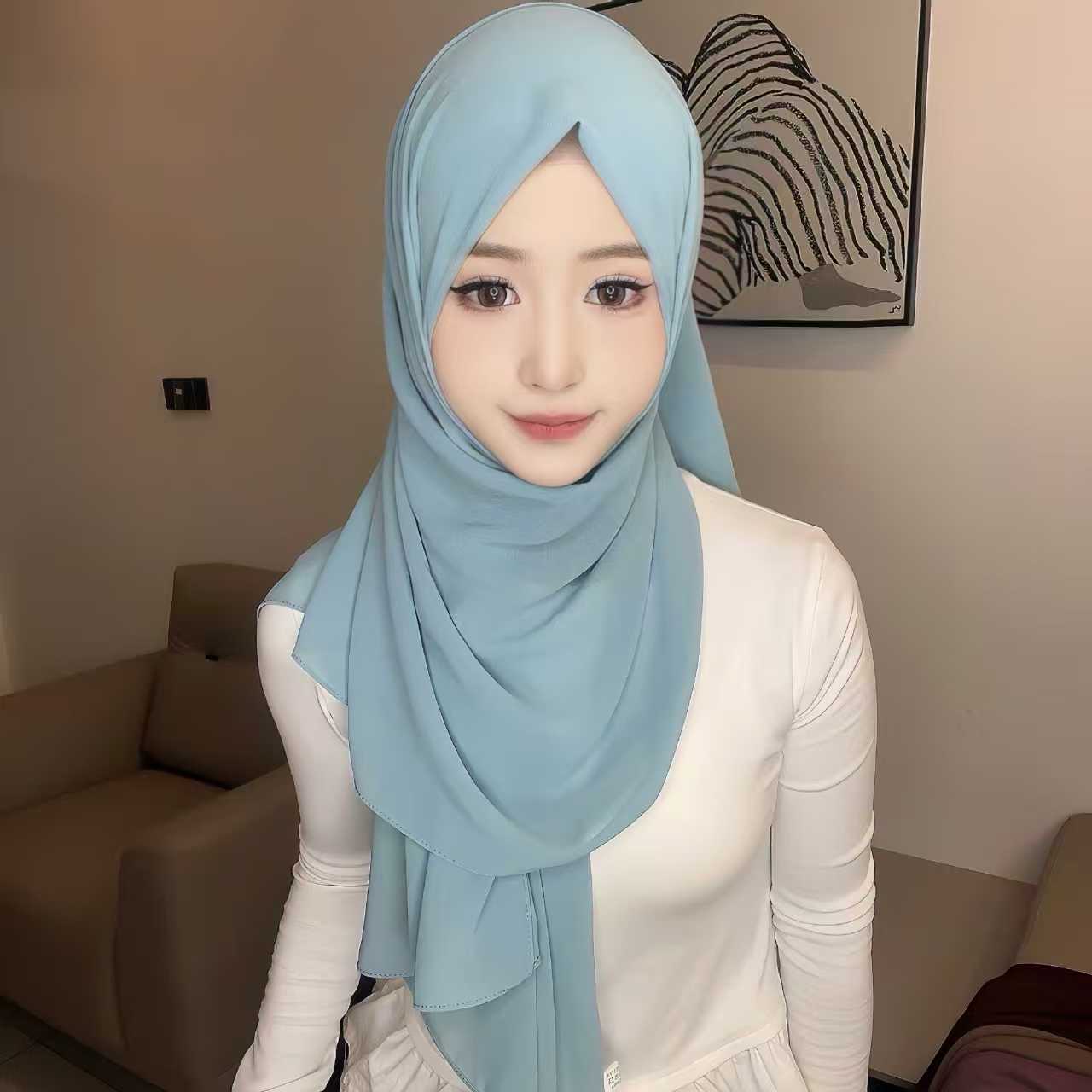 T1787 Classic Solid Color Pearl Chiffon Scarf/Women's Elegant Pearl-Embellished Chiffon Shawl