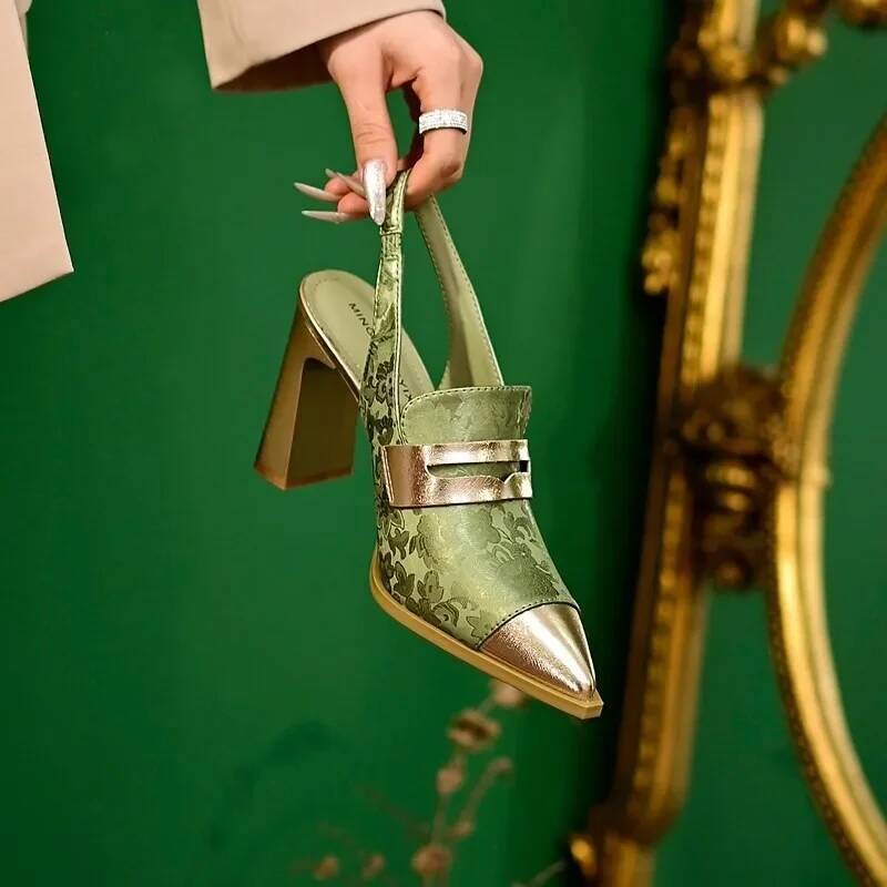 Sandals Designer Pointed Toe Women High Heels Print Random Shoes Sexy Summer Dress Slingback Platform Mujer Zapatos Pumps ddmysaturn