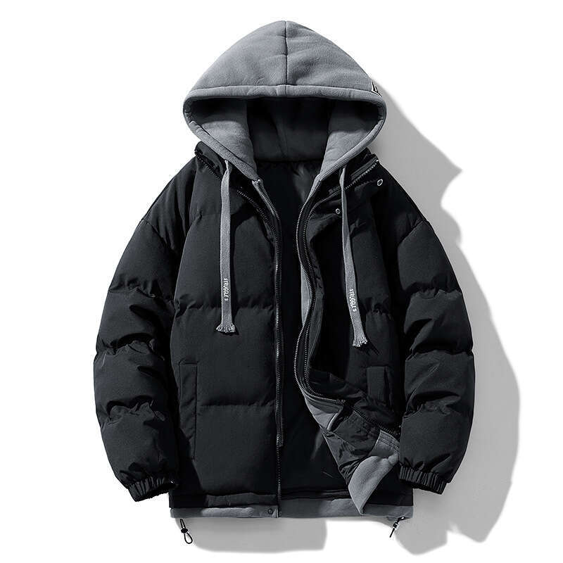 Winter New Men's Thickened Loose Trendy Fake Two-Piece Hooded Coat Cotton Padded Jacket