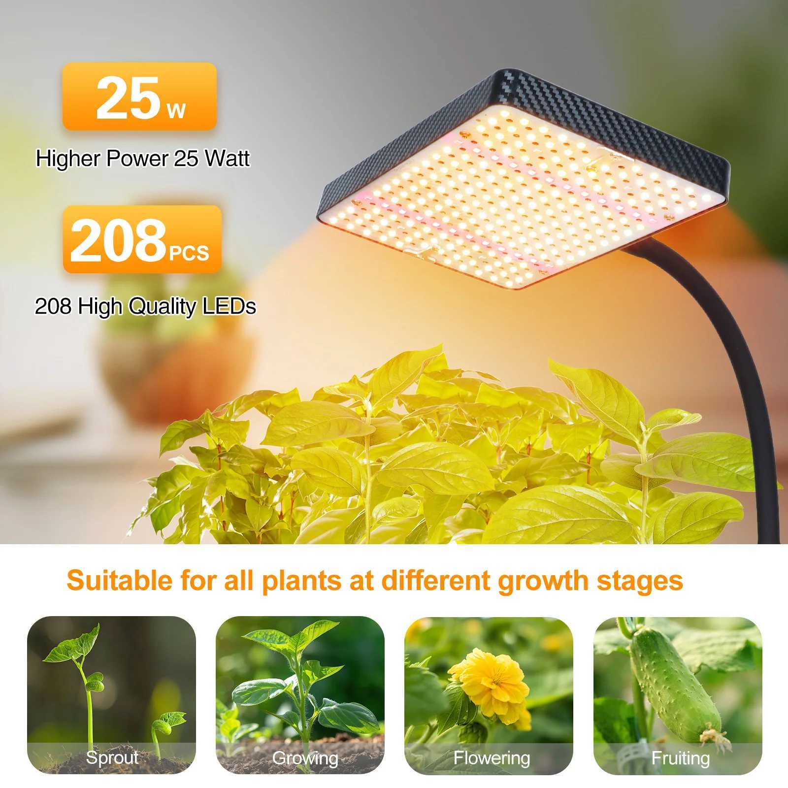 FECiDA Grow Lights for Indoor Plants Full Spectrum 25 Watt Desk Grow Light 4812 Hr Timer Table Top Houseplants Grow Lamp C250919
