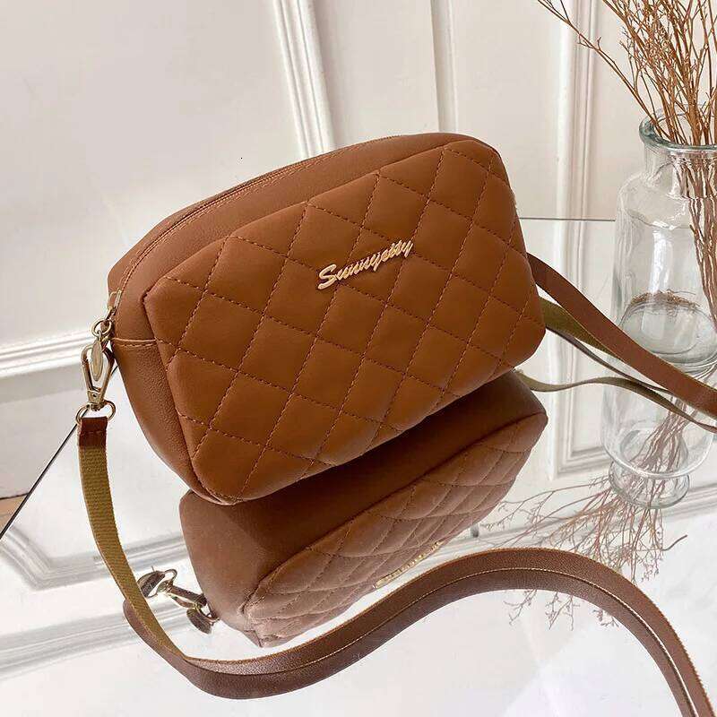Women's Fashion Embroidered Camera Christmas New Checkered Crossbody Bag