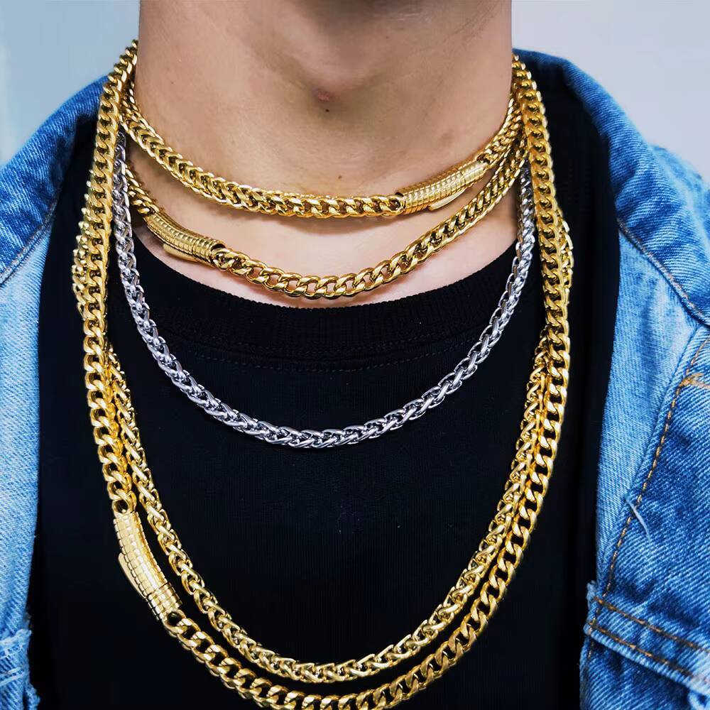 NUOYA Custom Hip Hop Jewelry 18k Gold PVD Plated Stainless Steel Franco Chain Necklace for Men