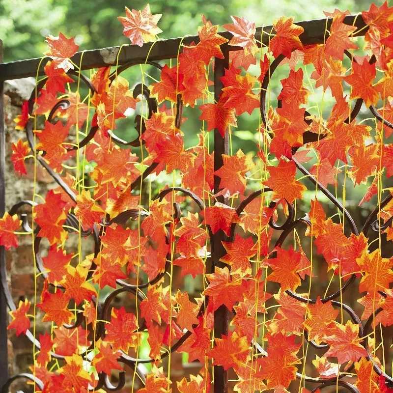 Artificial Maple Leaves Orange Fall Leaf Vine Fake Plants Maple Foliage Wall Hanging Garland Christmas Thanksgiving Decoration C250919