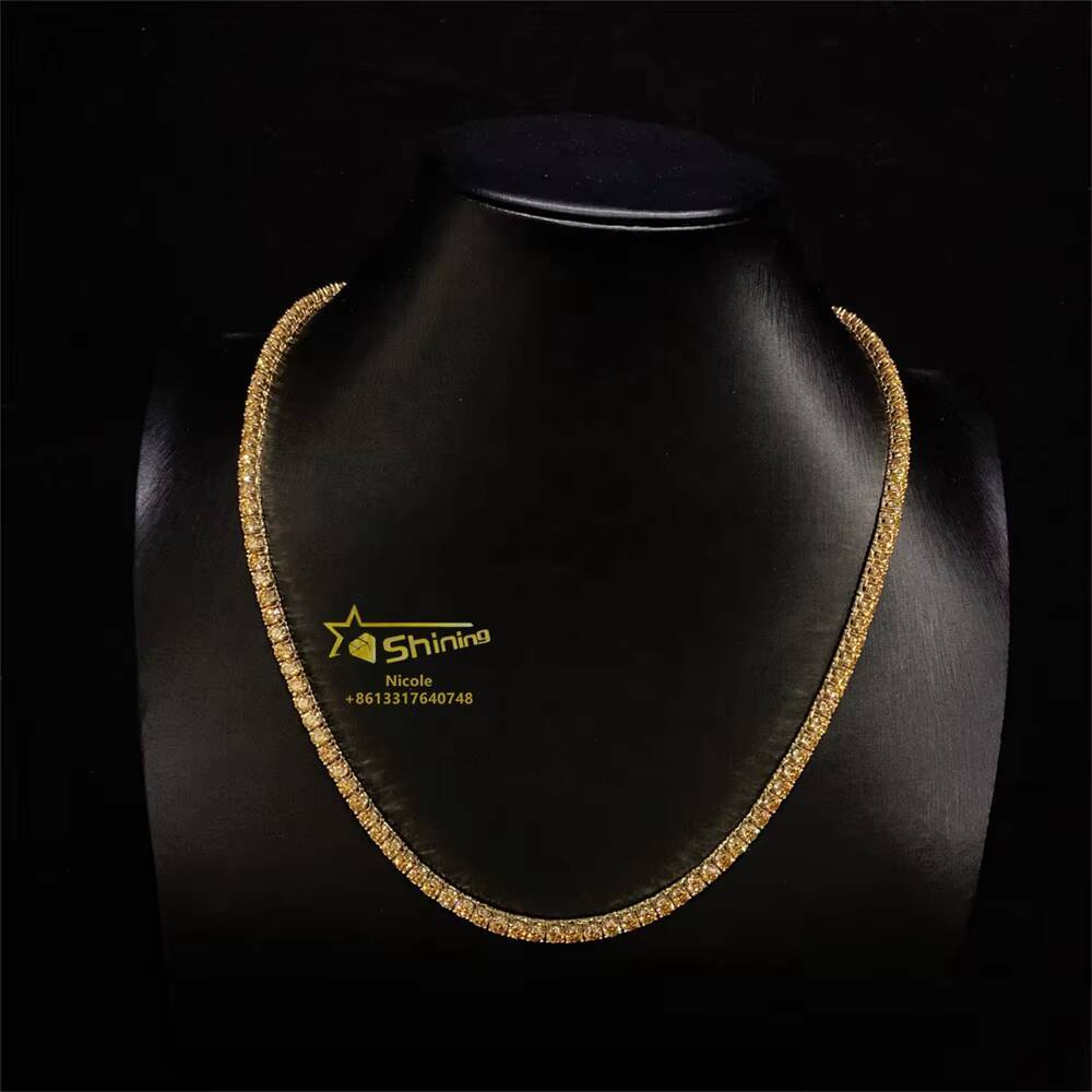 Fashion High Quality Hip Hop Jewelry Pass Diamond Tester 925 Silver champagne Moissanite Tennis Chain
