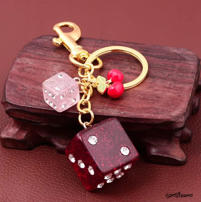Fashion Red Dice Resin Dia Studded Keychain Student Ladies Jewelry Bag Gift Keyring Accessories Storage Pendant 250428 ddmyfriend