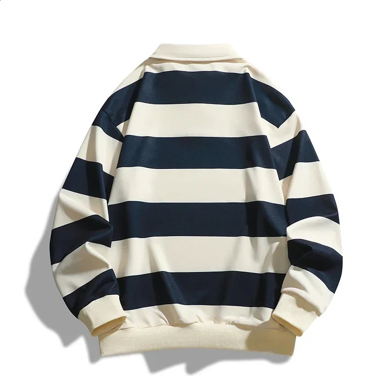 Men Longsleeved Tshirt Autumn Fashion Trend Striped Printing Casual Loose Outdoor Camping Lapel Top Couple POLO Shirt 250919