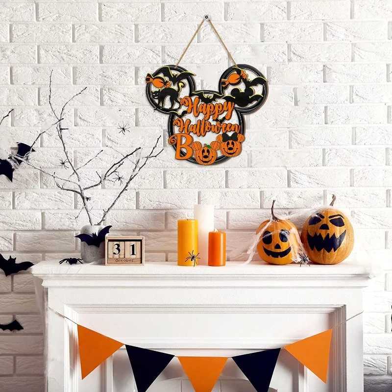 Happy Halloween Mouse Door Sign HollowOut Wooden Decor with Black Cat Mouse Bat Pumpkin BOO for Porch or Wall Hanging C250919