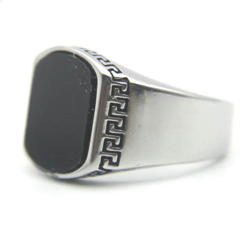 Solid Green Black Stone Ring Stainless Steel Retro Punk Biker Unisex Ring 250918