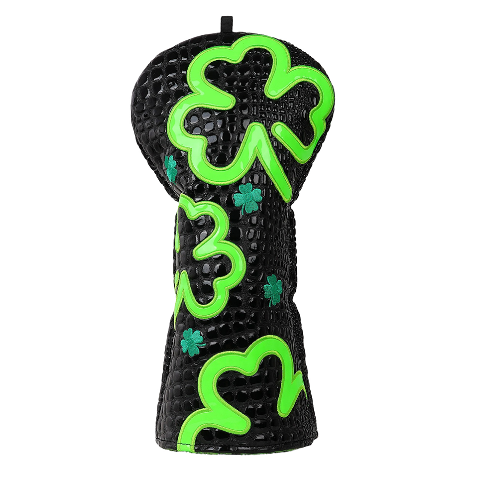 Golf Headcover Black PU Crocodile Grain Fluorescent Green Leaf Driver Golf Club Driver Head Cover Wood Cover Club Golf Head Cover Driver Cover