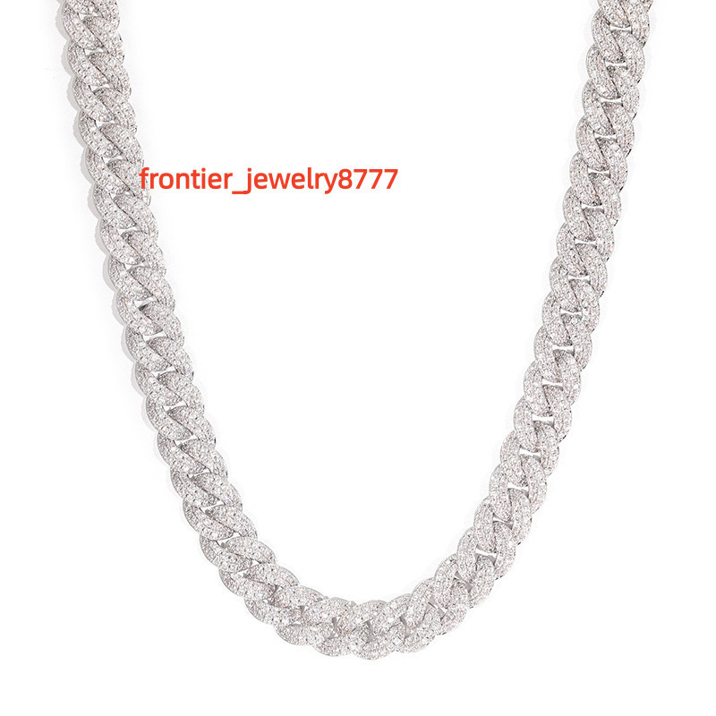 Nuoya Hip Hop Jewelry 8mm Iced Out Two Row Diamond Cuban Link Prong Chain Necklace Gold Silver Plated Cuban Chain Necklace