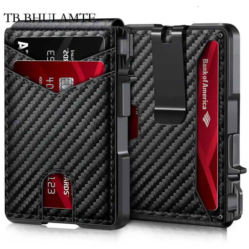 TB BHULAMTE Free Shipping Luxury Hot-selling Automatic RFID Designer Card Holder Metal Wallet Men's High-end Foldable Leather Carbon Fiber Card C