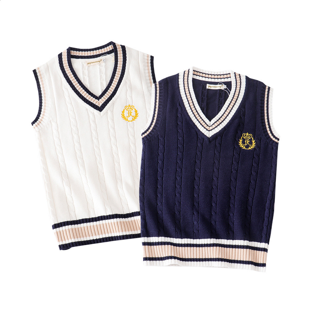 College English JK uniform embroidery Vneck girl student uniform spring and autumn sweater knitted vest 240819