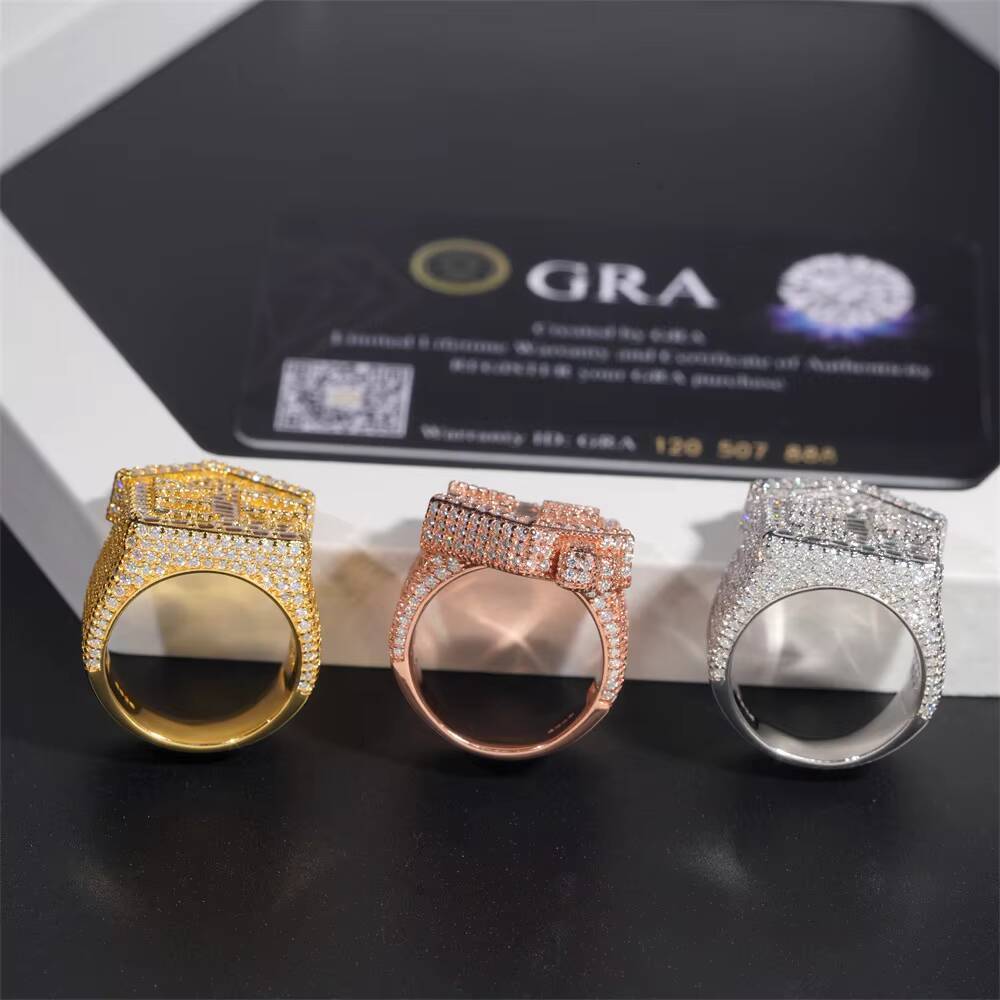 Hip Hop VVS D Color Moissanite Bling Mens Cluster Trap House Ring With 925 Sterling Silver Pass Diamond Tester GRA