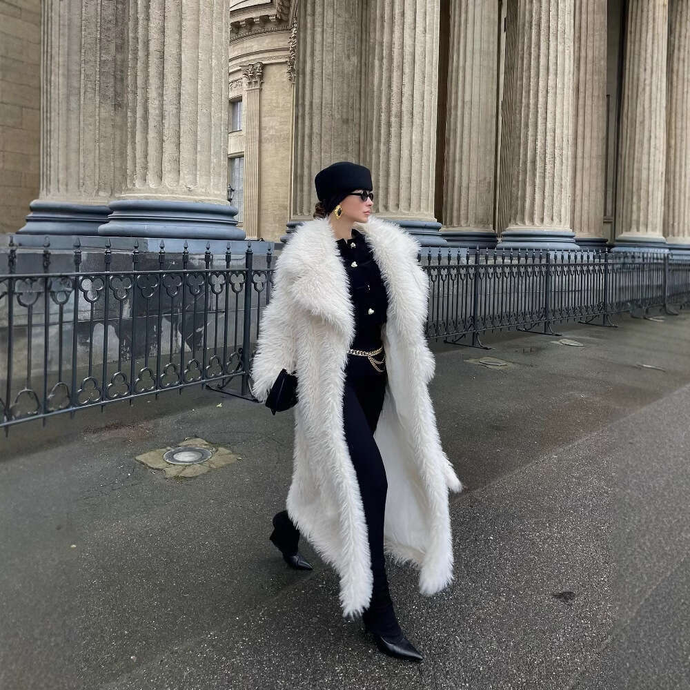 Long Faux Coat 2025 New Over-The-Knee White Thickened Elegant Jacket Toca Eco-Friendly Fur