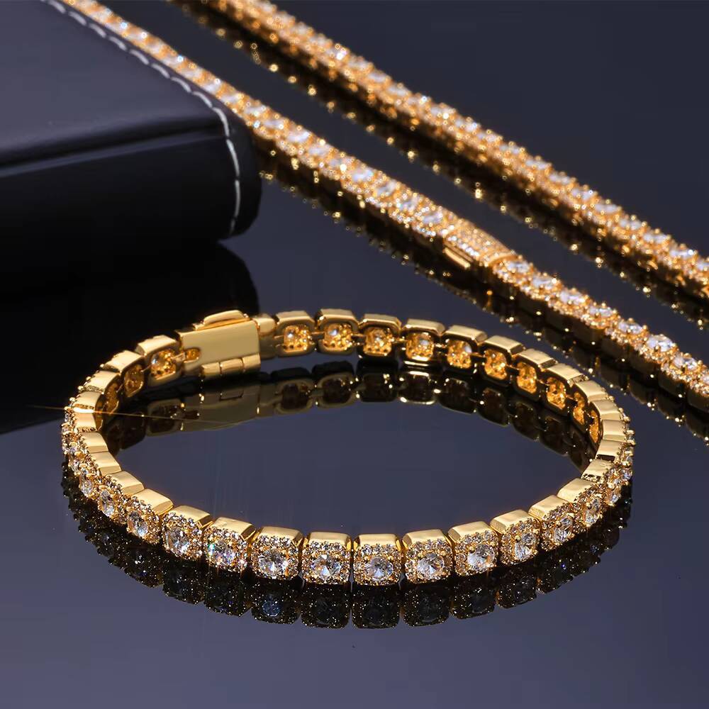 NUOYA 5mm Iced Diamond Tennis Chain Silver Plated Hip Hop Jewelry Inlaid Moissanite Thin Clustered Tennis Chain Necklace for Women