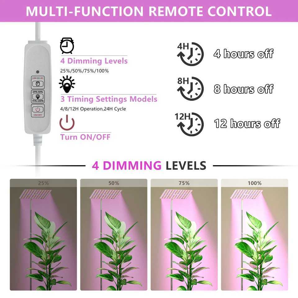 BESTVA 36W Grow Lights with Stand Full Spectrum LED Plant Light 1259 Inch Height Adjustable with Timer Dimmable Brightness C250919