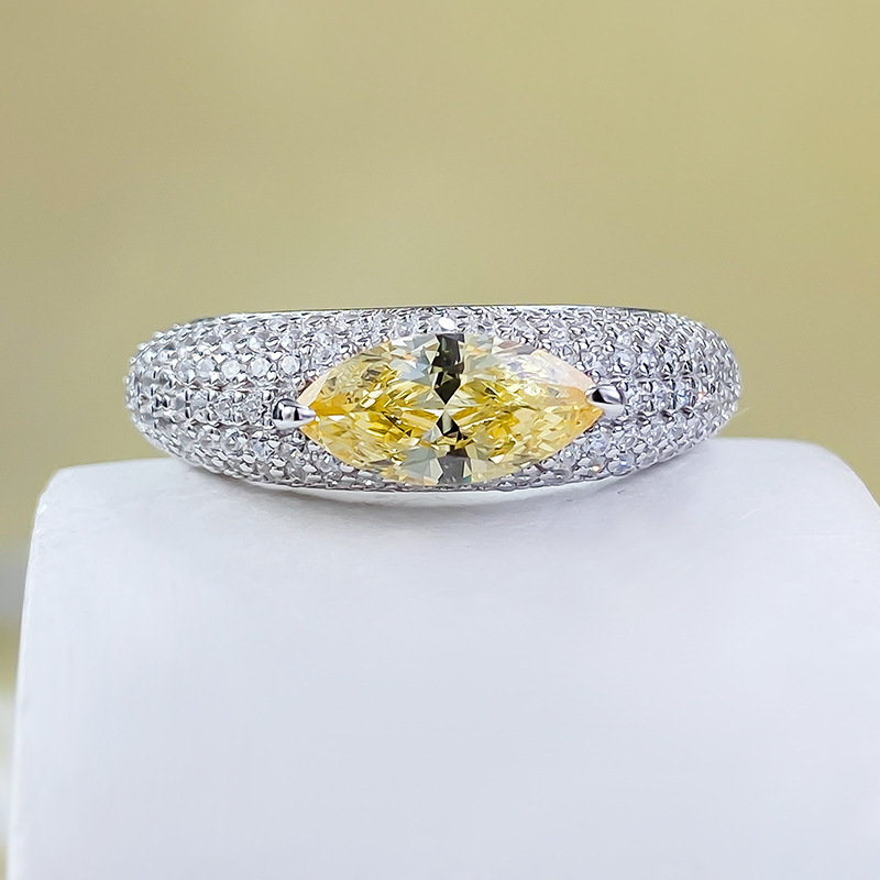 Choucong Deluxe Jewelry Sparkling High Quality Genuine 100% 925 Sterling Silver Marquise Cut Yellow Lab Moissanite Pave Zircon CZ Diamond Women Ins Br