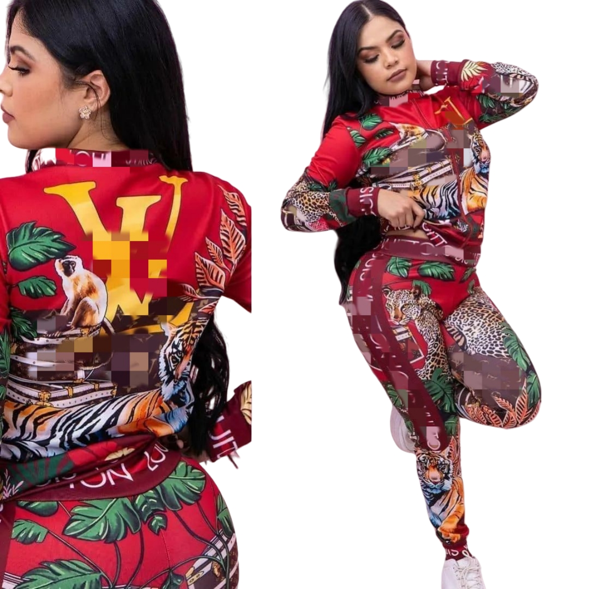 Two Piece Pants Outfits Women Zip Neck Jacket and Sweatpant Set Casual Suit Wears Free Ship